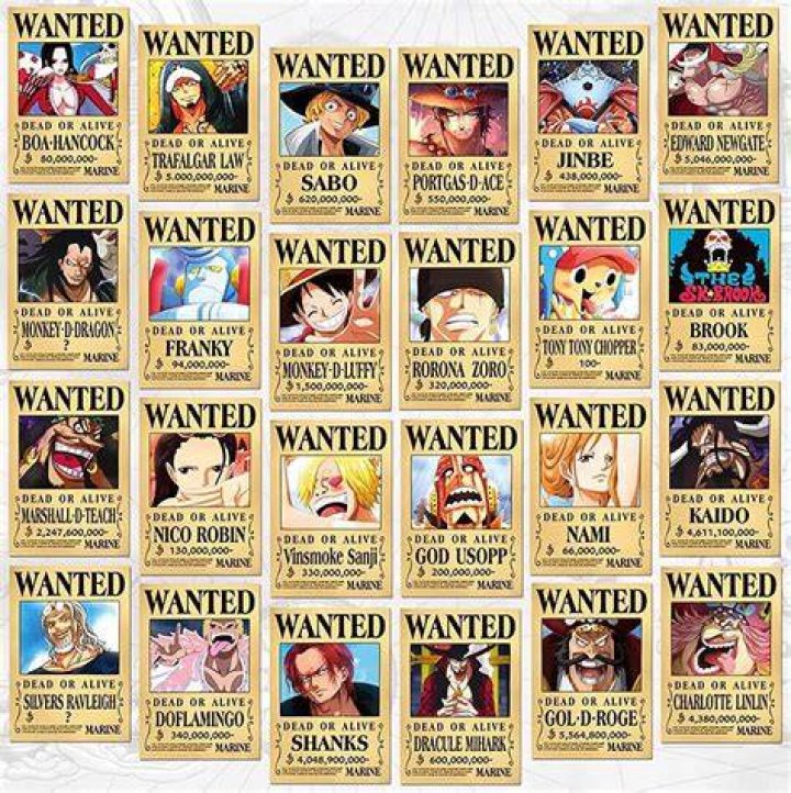 Three wanted posters from One Piece